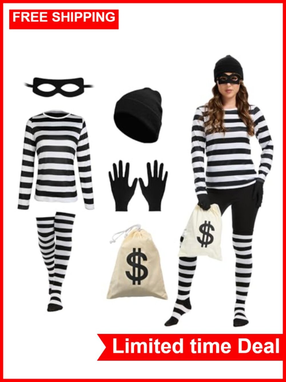 Women's Robber Costume Set Halloween Cosplay Outfit
